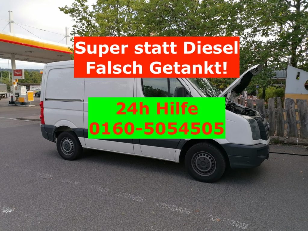 falsch-getankt auto falschgetankt Werbung mit Telefonnummer 01605054505 Auto Pannenhilfe 24h Notdienst Mobil in München Super statt Diesel Transporter